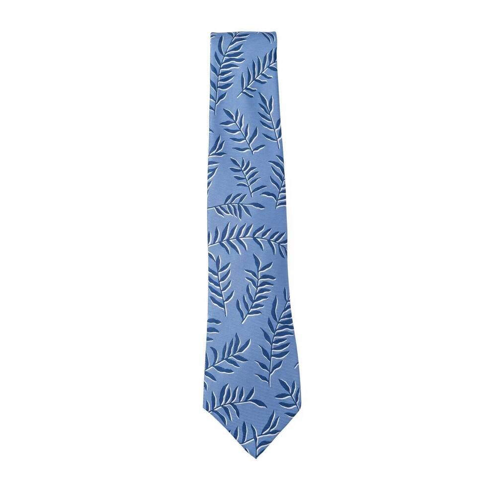 NEW KITON men's leaf print tie in blue